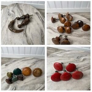 Vintage 1960s–1980s Mixed Lot Wooden Knobs Pulls Red Brown Green Variety 28pc